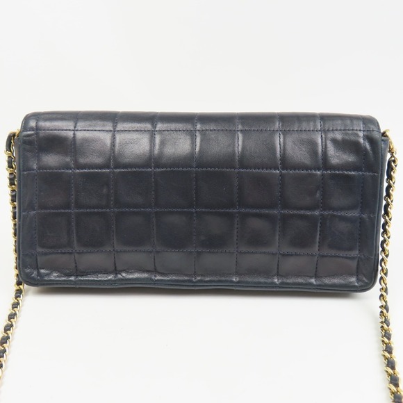 CHANEL Chocolate Bar Stitch Chain Shoulder Bag Coco Mark Lambskin Navy Blue - Picture 2 of 16